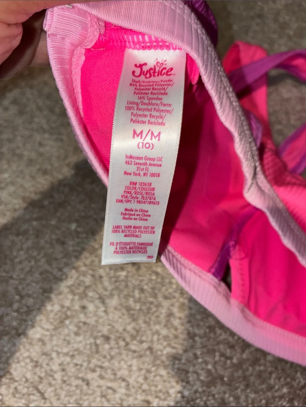 Justice Pink & Hot Pink Colorblock Triangle Swim Top Size M
